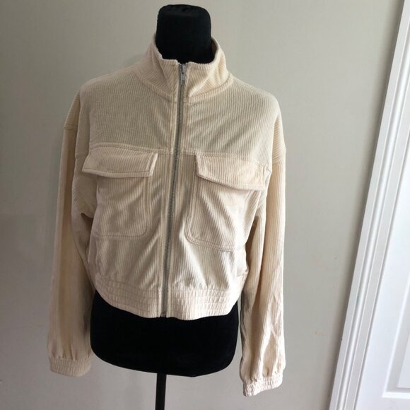 New Aerie Groove On Velour Corduroy Cropped Jacket - Women's Small Cream NWT - Picture 7 of 9